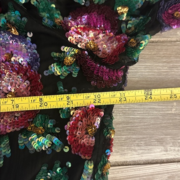 Vintage Laurence Kazar 2X Silk Sequin Floral Sheer Sleeve Blouse Top Black - Picture 11 of 11